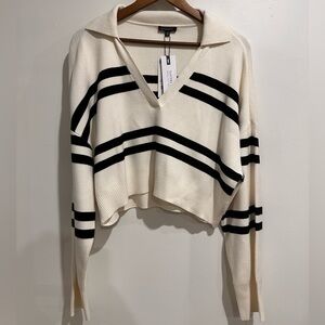 NWT DYNAMITE Stripped Cropped‎ Collared Vneck Long Sleeve Size M